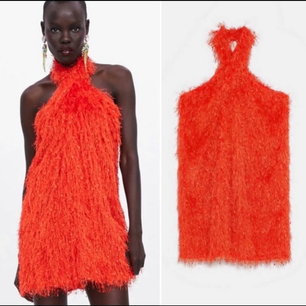 Zara Fringe Halter Neck Mini Dress